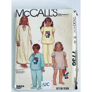 Vtg McCalls 7730 Raggedy Ann Doll Girl Nightgown Pajamas w Tranfers Sz L UNCUT